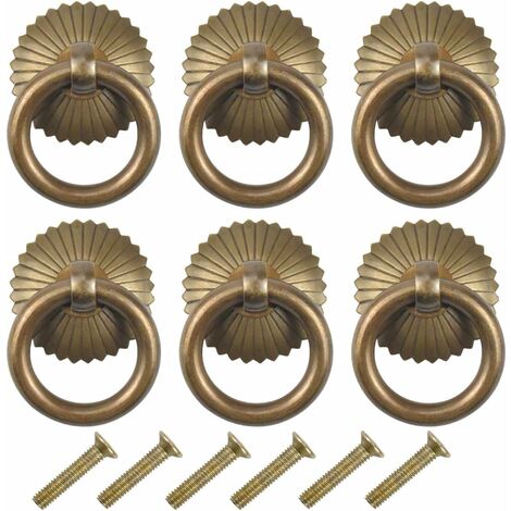 6 pcs Poignee de Meuble Vintage, Tiroir Bague Poignée de Traction, Poignées de Tirage Antique, Bouton de Meuble pour Cuisine Armoire Placard Commode Porte (Antique)