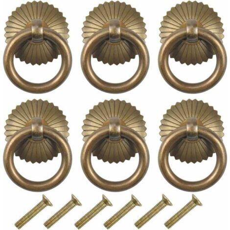 6 pcs Poignee de Meuble Vintage, Tiroir Bague Poignée de Traction, Poignées de Tirage Antique, Bouton de Meuble pour Cuisine Armoire Placard Commode Porte (Antique)