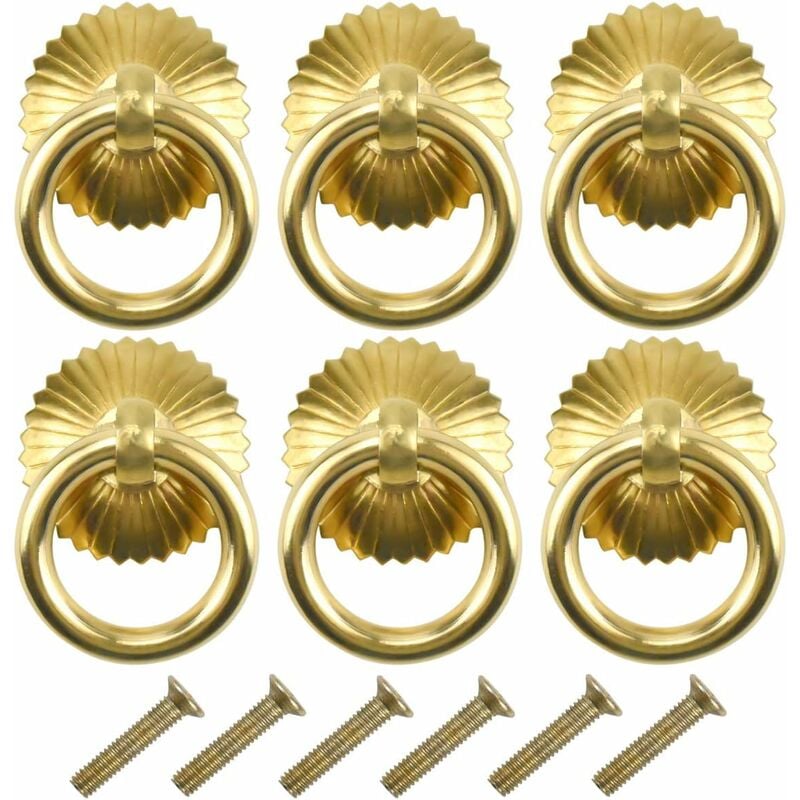 6 pcs Poignee de Meuble Vintage, Tiroir Bague Poignée de Traction, Poignées de Tirage Antique, Bouton de Meuble pour Cuisine Armoire Placard Commode