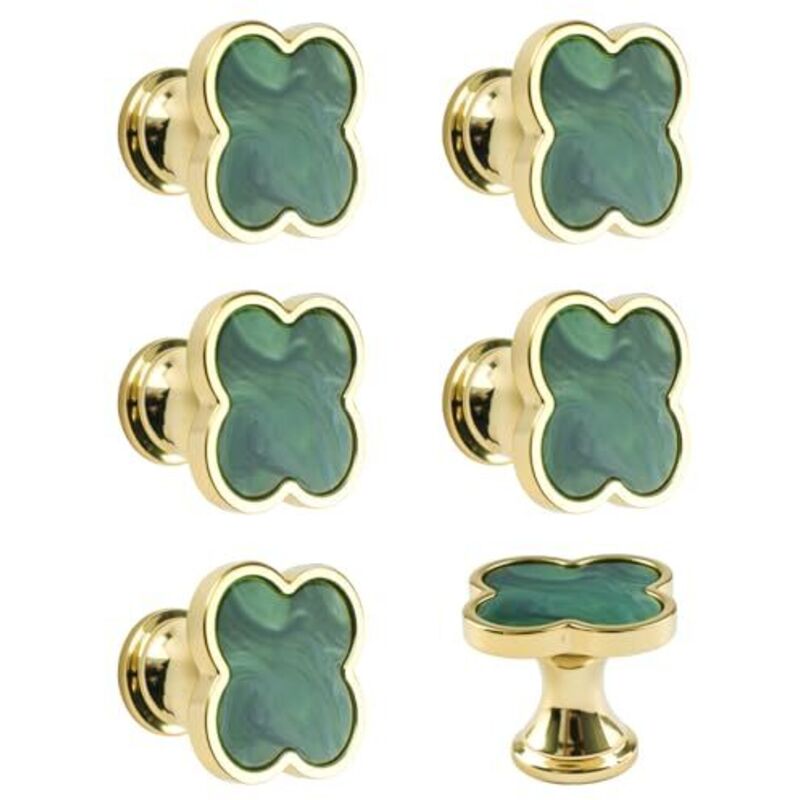 6 PCS Poignée Trèfle à Quatre Feuilles, Boutons Créatifs pour Tiroir de Placard Multifonctionnels à Trou Unique en Alliage de Zinc pour Commode,