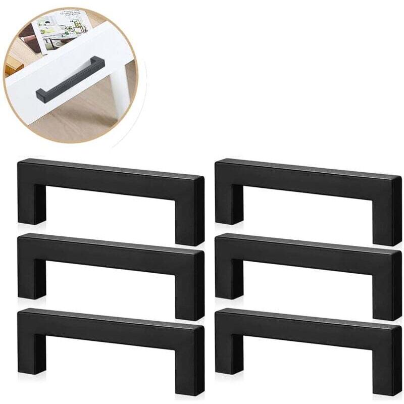 6 Pcs Poignées Meuble Acier Inoxydable Noir 128mm, Poignée Cuisine Inox, Bouton Tiroir Modern pour Cuisine Salle de Bain Armoire Placard