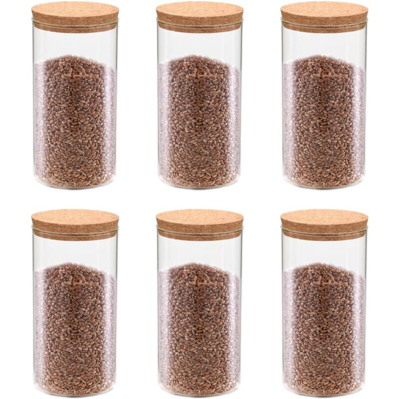 6pcs Pots de conservation en verre et couvercle en liège 1100ml Vidaxl