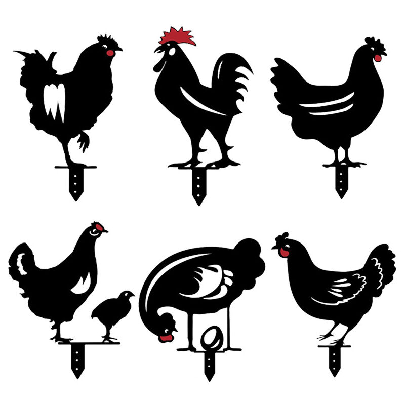 6 Pcs Poule Réaliste, Chicken Yard Art, Silhouette d'animal en de Coq, Décoration De Plancher De Pelouse De Jardin d'art De Yard De Poulet, Décor De