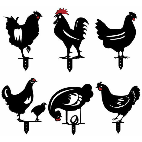 6 Pcs Poule Réaliste, Chicken Yard Art, Silhouette d'animal en de Coq, Décoration De Plancher De Pelouse De Jardin d'art De Yard De Poulet, Décor De Statue De Coq Creux pour La Cour,Évider,Noir