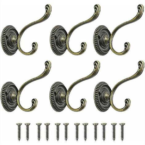 6 Pcs Rétro Crochet Patère Porte, Patères Vintage, Vintage Crochet Métal de Porte Chapeau Crochet, avec 12 vis Crochets vintage en bronze antique Pour les patères de salle de bain et de cuisine