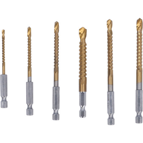 6 Pcs Set Twist Drill Bit 3mm 4mm 5mm 6mm 6.5mm 8mm Ti Coated HSS Twist Serrated Drill Bit with 1/4in Hex Shank