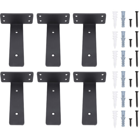 6 Pcs Shelf Bracket 6 Inch Black Matte Coating Heavy Duty Iron Wall Mounted Shelf Support Brackets for Home