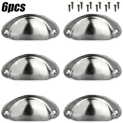 6 Pcs Silver Shell Handles for Kitchen Cabinets, Cupboards, Doors, Drawers