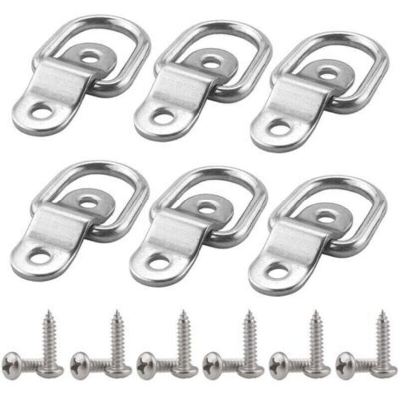 6 Pcs Stainless Steel Tie Down Rings D Ring Anchors with Screws for Trailer Boats Car Cargo Autos Trucks