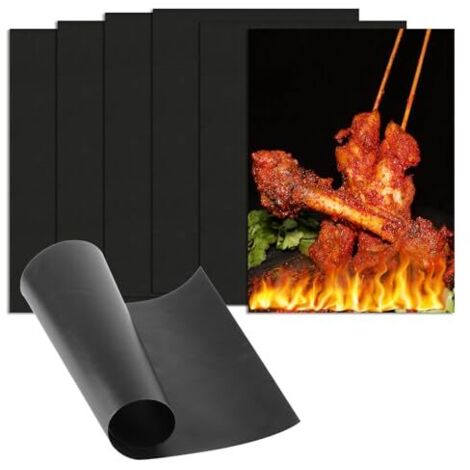 6 Pcs Tapis de Cuisson Barbecue, 40x30CM Tapis de Grille Barbecue, Tapis BBQ Anti-Adhérent Reutilisable, Feuille de Cuisson Four Accessoires Barbecue Electrique Barbecue à Gaz Charbon Electrique