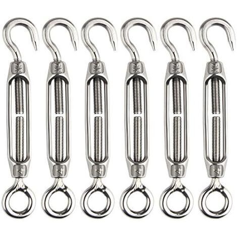 6 Pcs Tendeur De Fil M4 En Acier Inoxydable Réglable Crochet Ridoir Et Oeil Ensemble Heavy Duty - 6pcs