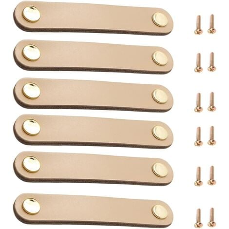 6 Pcs Tiradores Cajones Cuero, Manijas de Cuero Para Mueble con Tornillos para Armarios, Cómoda, Baño, Beige 96mm