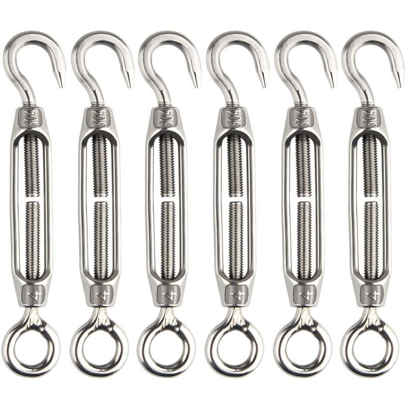 6 Pcs Wire Tensioner M4 Stainless Steel Adjustable Turnbuckle Hook and Eye Set Heavy Duty