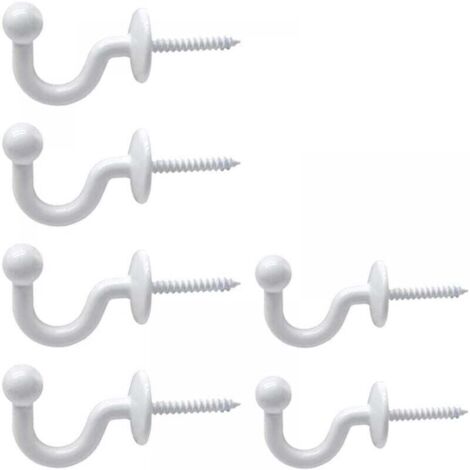 (6 Pcs)Embrasses Rideaux Crochets U Blanc Crochet d'Arrimage Rideau à Tête Ronde avec Tubes d’Expansion Plastique pour Accorcher Rideaux Vêtements Clé, Comprend Un Manchon de Fixation