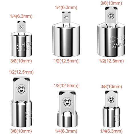 6 pezzi adattatore per bussola, adattatore a cricchetto, adattatori per bussola, adattano 1/4" a 3/8", 1/2" a 3/8", 3/8" a 1/4", 3/8" a 1/2", 1/2" a 1/4", 1/4" a 1/2" per bussole e punte