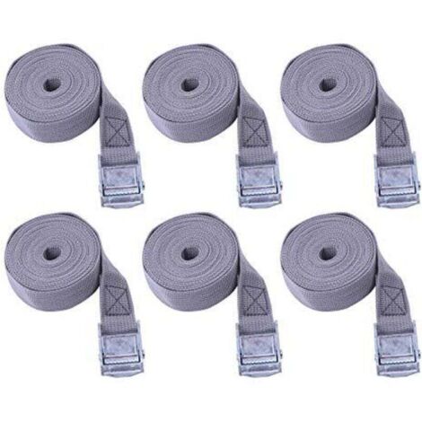 6 pezzi cinghie di fissaggio a cricchetto, cinghie di ancoraggio, cinghie di serraggio con fibbia, cinghie mobili per trasporto e stoccaggio di auto, moto, biciclette (25 mm 2 m, grigio beige)