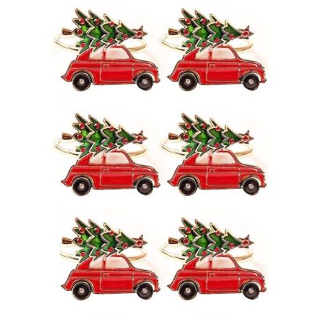 6 pezzi creativi e carini a forma di auto in metallo porta anelli di Natale in tessuto multicolore con fibbia per decorazioni da tavolo