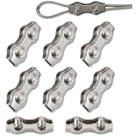 6 pezzi di clip duplex M6, morsetti per funi metalliche in acciaio inossidabile 304, morsetti duplex per funi metalliche da 6 mm