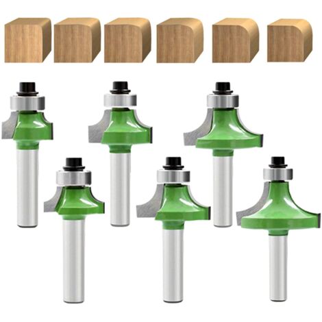 6 pezzi di fresa a quarto di tondo, fresa da 8 mm, fresa in metallo duro con cuscinetto, punte per scanalature per fresa, frese per lavorazione del legno (6)