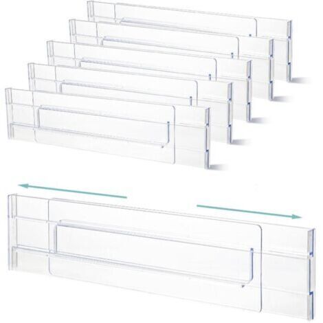 6 pezzi, dimensioni 27,5 x 52 cm, divisori regolabili per cassetti, organizer trasparenti per cassetti, cassetti estensibili per vestiti, toletta, armadio, cucina