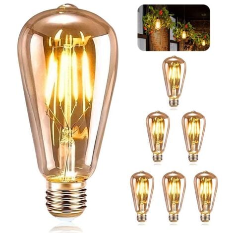JUSCH 6 pezzi E27 Lampadina Vintage, LED ST64 Lampada Decorativa Retro Edison Vintage, 4W Filamento Bianco Caldo per Lampadine da Ristorante, Caffetteria e Bar
