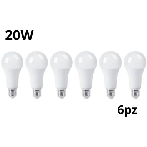 6 Pezzi Lampadina Led 20W Luce Naturale E27 A65L Bulbo Bianco Opaco
