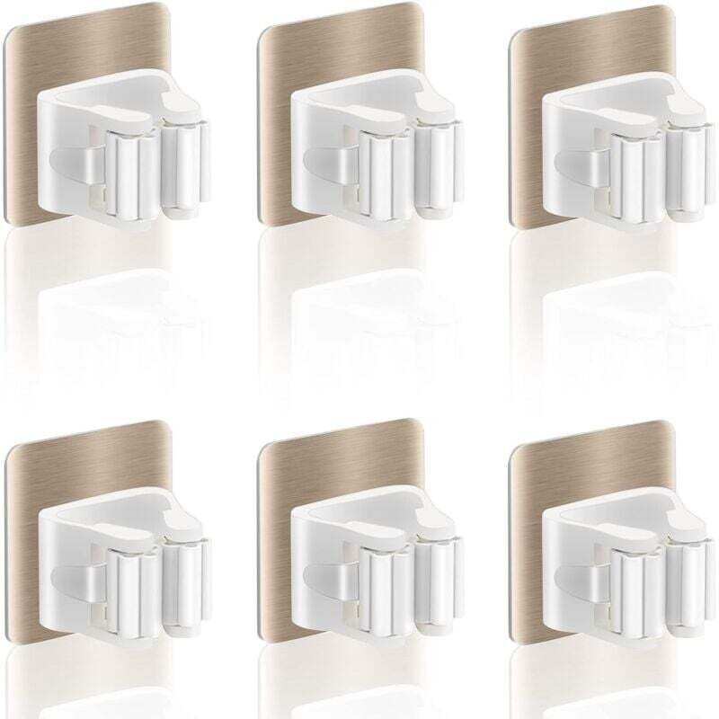 Image of 6 pezzi Porta scopa da parete, Porta scopa da parete senza foratura, Porta scopa da parete per cucina, scale, bagno, garage (oro 6 pezzi)