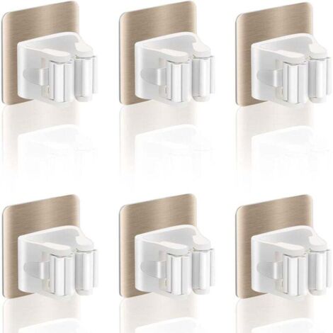 6 pezzi Porta scopa da parete, Porta scopa da parete senza foratura, Porta scopa da parete per cucina, scale, bagno, garage (oro 6 pezzi)