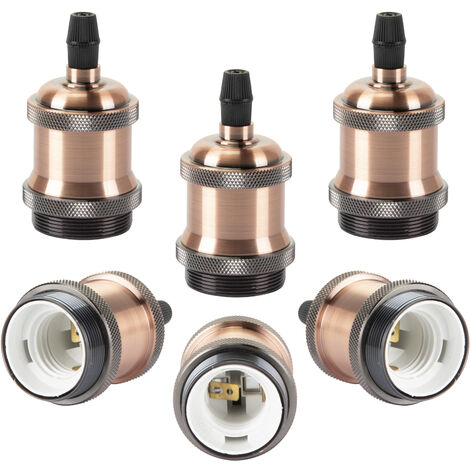 6 Pezzi Retrò Portalampada E27 Edison LED, Vintage Industriale Adattatore per Lampada Spirale Supporto 110-220V per Lampada da Parete Lampadario a Soffitto - Bronzo Rosso