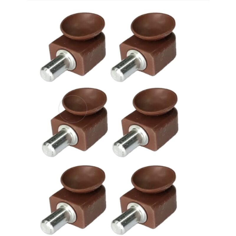 Image of 6 pezzi - supporti reggipiani con ventosa in plastica colore marrone per cristalli 13x15MM - con perno ad incassare Ø5MM in metallo