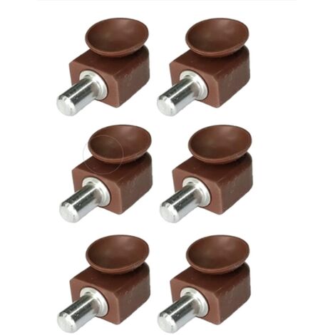 6 PEZZI - SUPPORTI REGGIPIANI CON VENTOSA IN PLASTICA COLORE MARRONE PER CRISTALLI 13x15MM - CON PERNO AD INCASSARE Ø5MM IN METALLO