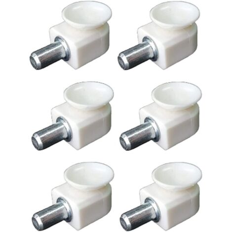 6 PEZZI - SUPPORTO REGGIPIANO CON VENTOSA IN PLASTICA BIANCA 13x15MM - CON PERNO DA AVVITARE IN ACCIAIO Ø5MM