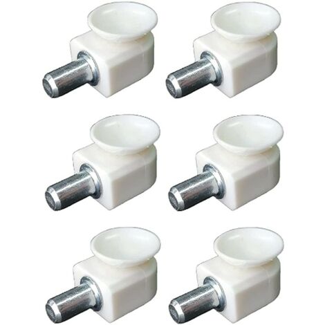 6 PEZZI - SUPPORTO REGGIPIANO CON VENTOSA IN PLASTICA BIANCA 13x15MM - CON PERNO DA AVVITARE IN ACCIAIO Ø5MM