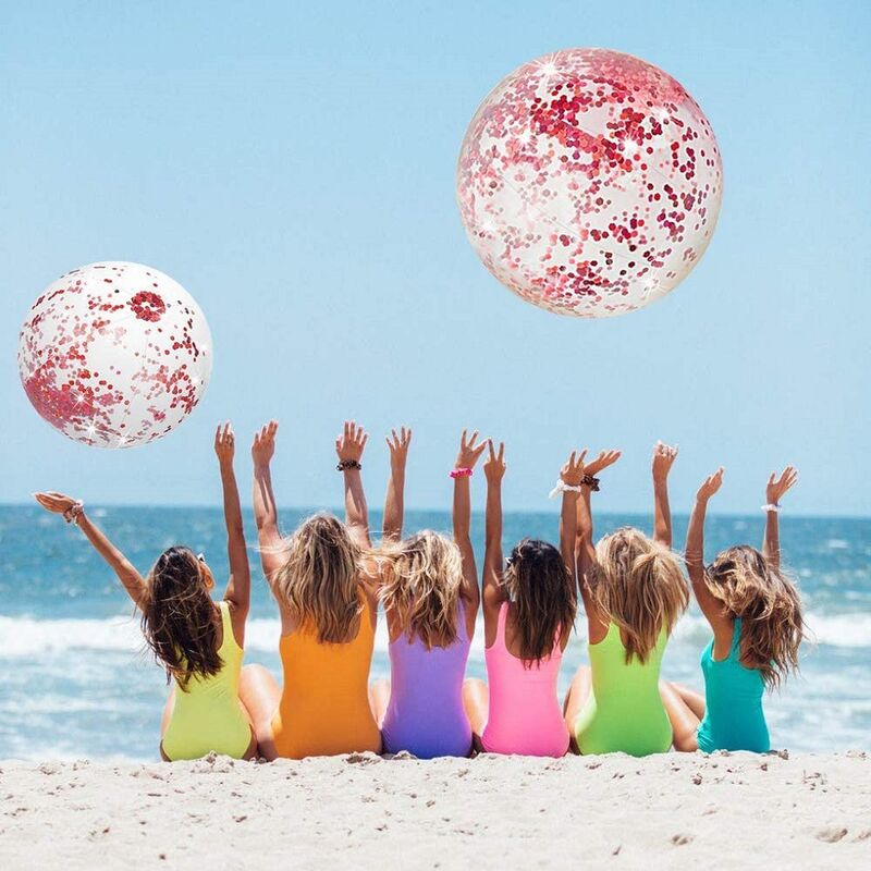 6 Pièces Ballon de Plage Gonflable à Paillettes Confettis Ballons de Plage Transparent Ballon de Fête de Piscine pour Jouet de Jeu d'Eau de Plage