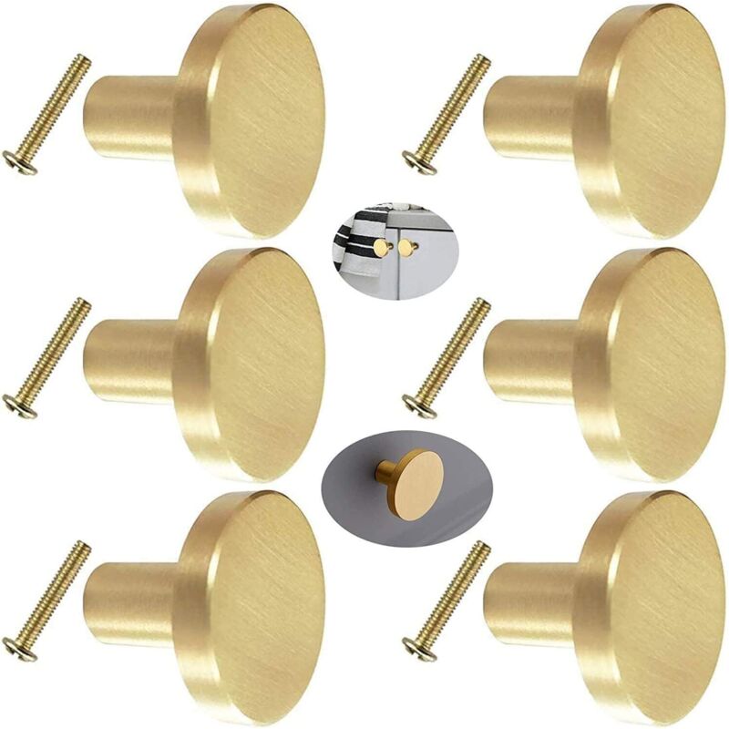 6 Pièces Boutons de Tiroir, Boutons de Meubles en Or, Boutons Armoire Ronds, Boutons de Tiroir en Laiton Doré, Poignees de Porte de Cuisine pour