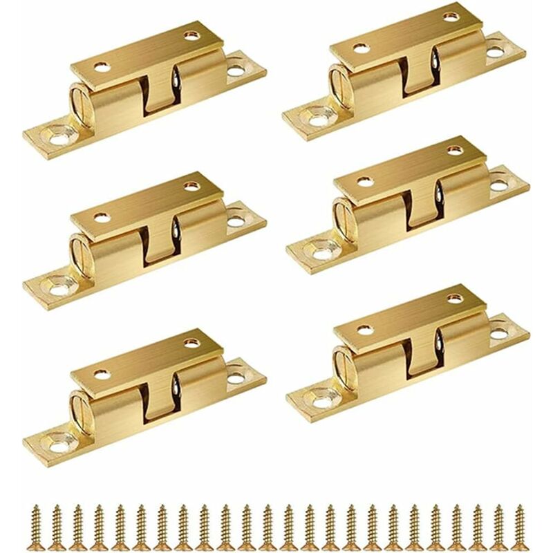 Gotrays - 6 pièces double loquet roulant, porte en laiton double tension à billes 60 mm, loquet de porte de placard en laiton robuste pour placard à