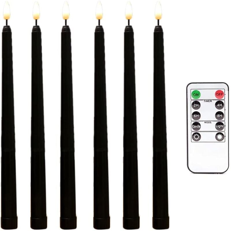 Galozzoit - 6 Pièces Séries Bougies Coniques Noires Sans Flamme Scintillantes avec Minuterie à Distance à 10 Touches, Bougies de Fenêtre de