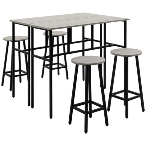 6-Piece Bar Table Set, 2 Breakfast Tables with 4 Stools, Counter Height Dining Tables & Chairs for Kitchen, Living Room, Grey