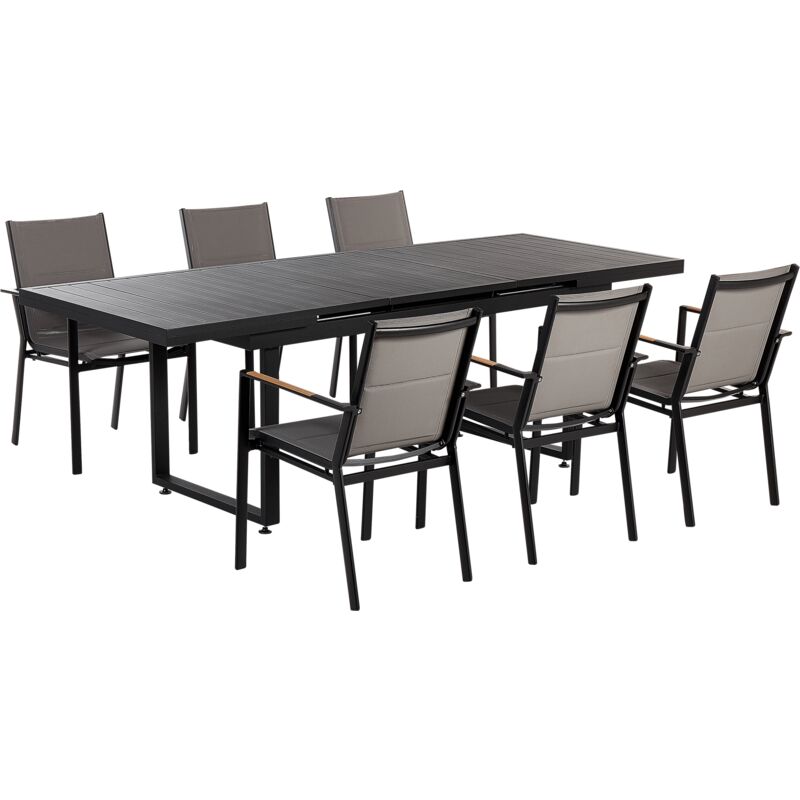 6 Piece Garden Dining Set Chairs and Extending Table Black Aluminium Valcanetto/ Busseto