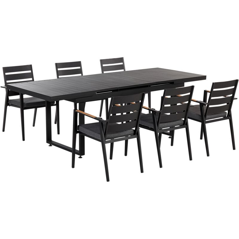 6 Piece Garden Dining Set Chairs and Extending Table Black with Seating Cushions Aluminium Valcanetto/ Taviano