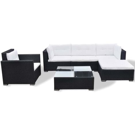 6 Piece Garden Lounge Set with Cushions Poly Rattan Black