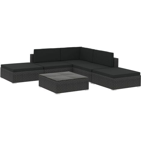6 Piece Garden Lounge Set with Cushions Poly Rattan Black vidaXL