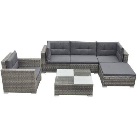 6 Piece Garden Lounge Set with Cushions Poly Rattan Grey