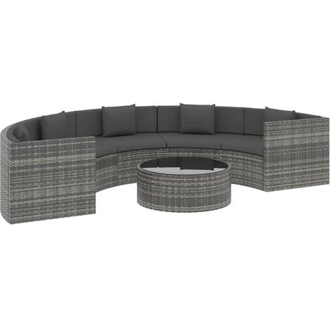 6 Piece Garden Lounge Set with Cushions Poly Rattan Grey vidaXL