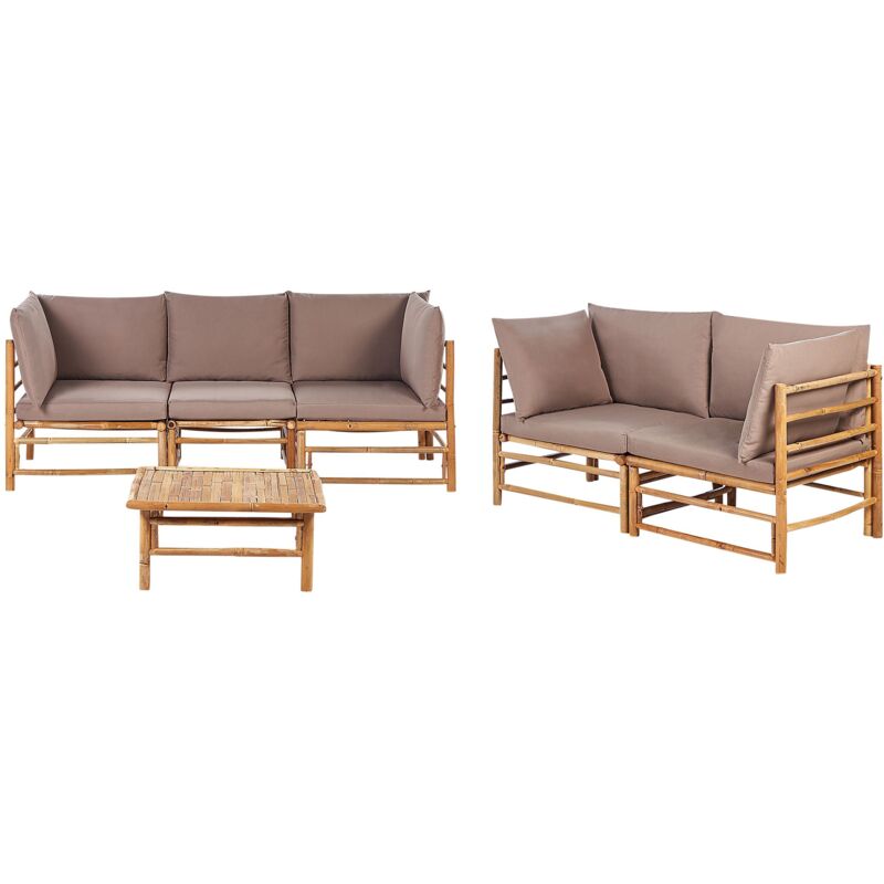 Beliani Garden Lounge Set With Table 5 Seater Cerreto Bamboo Wood Taupe