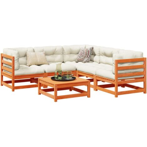 6 Piece Garden Sofa Set Wax Brown Solid Wood Pine vidaXL