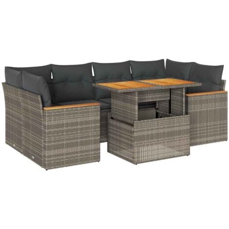 6 Piece Garden Sofa Set with Cushions Grey Poly Rattan Acacia vidaXL