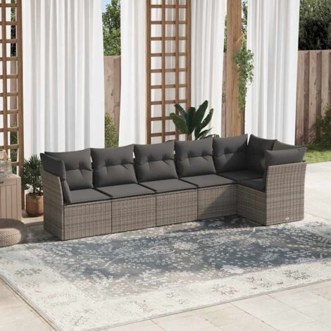 6 Piece Garden Sofa Set with Cushions Grey Poly Rattan vidaXL