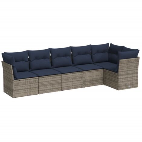 6 Piece Garden Sofa Set with Cushions Grey Poly Rattan vidaXL