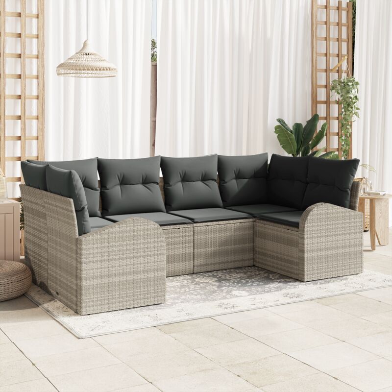 Garden Sofa Set 6 Pcs Light Grey Poly Rattan Vidaxl